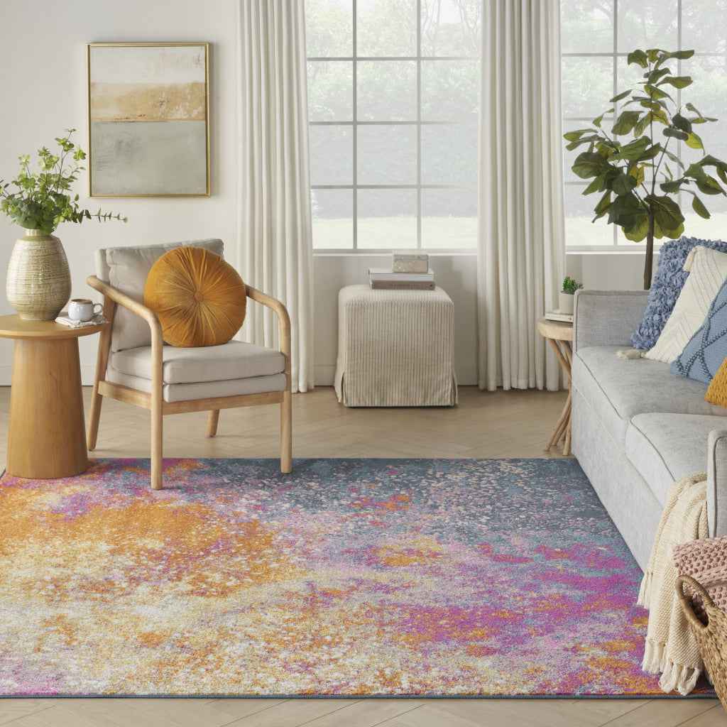 8' Blue Square Abstract Power Loom Area Rug