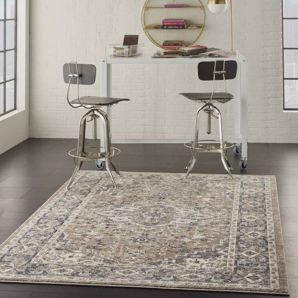 6' x 9' Ivory Floral Power Loom Area Rug