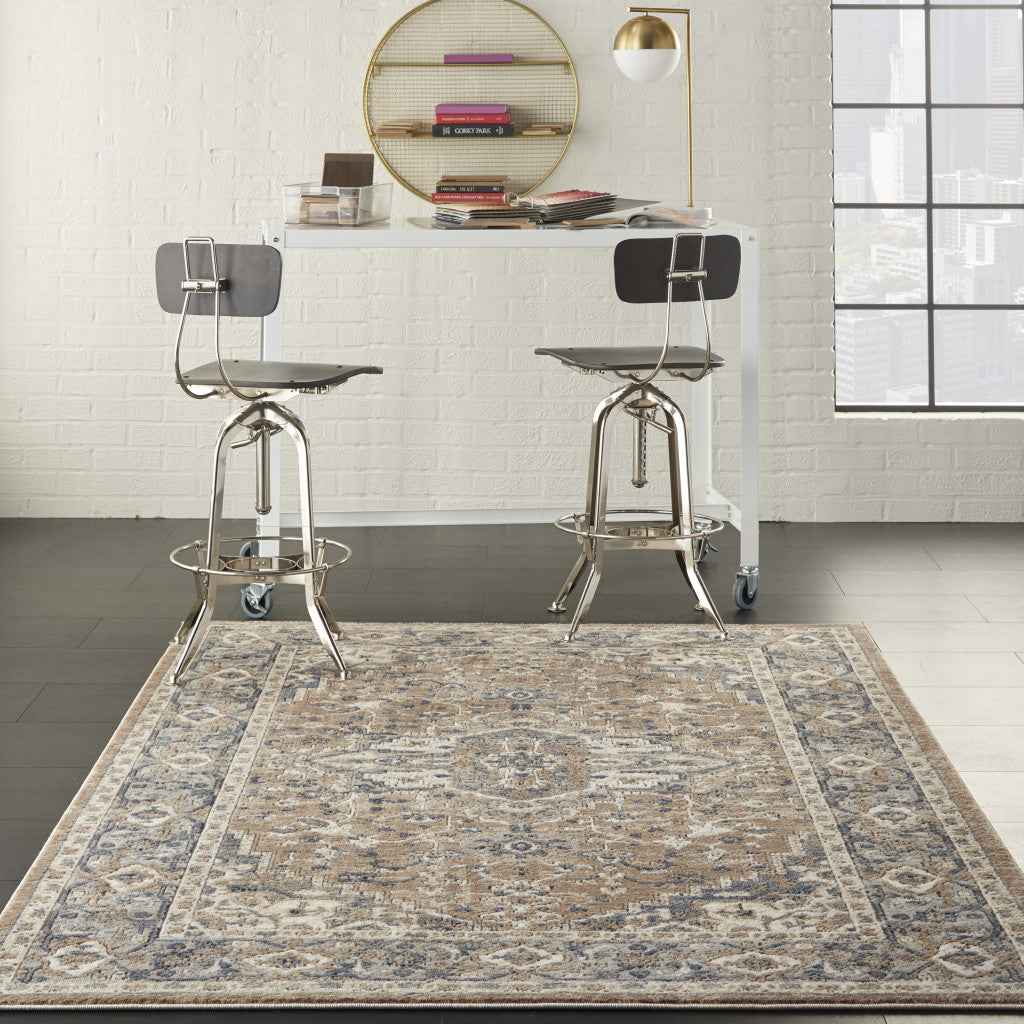 6' x 9' Ivory Floral Power Loom Area Rug