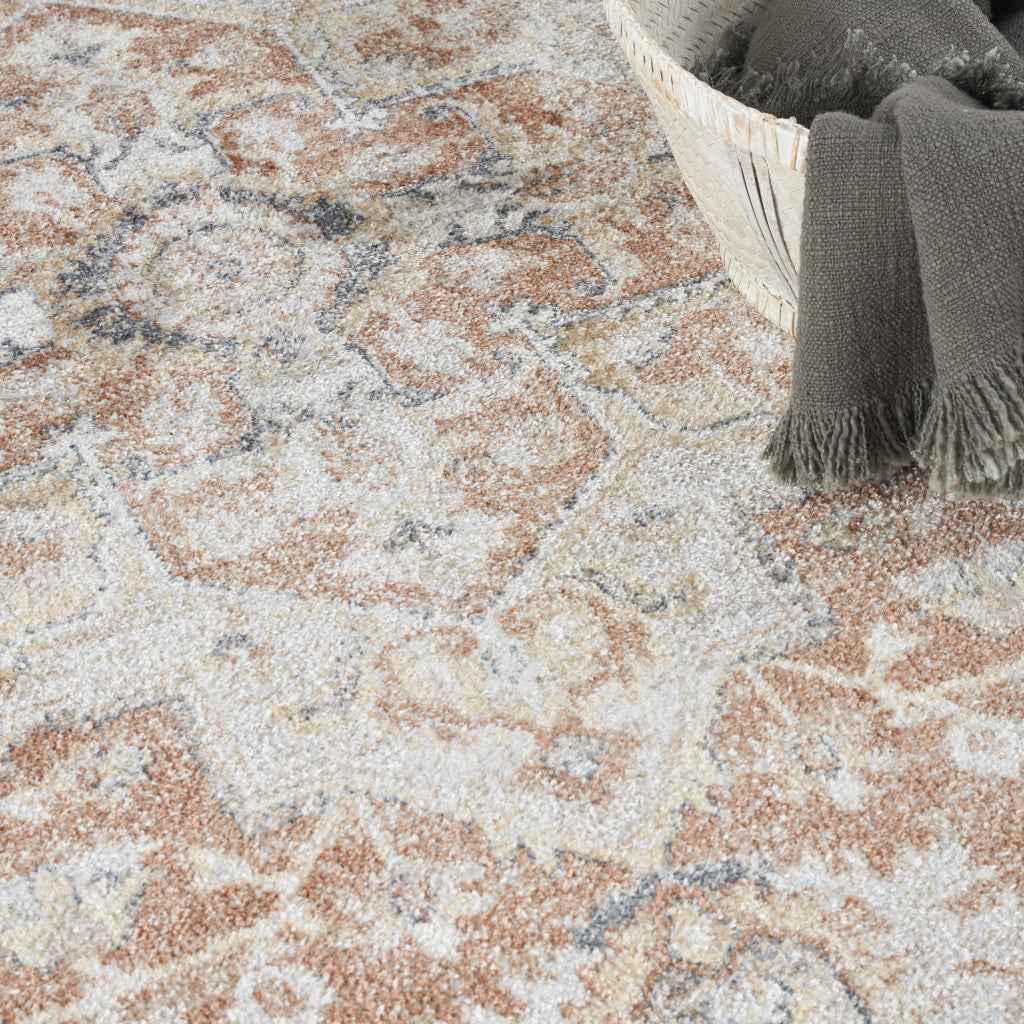 5' X 7' Gold Oriental Power Loom Washable Area Rug