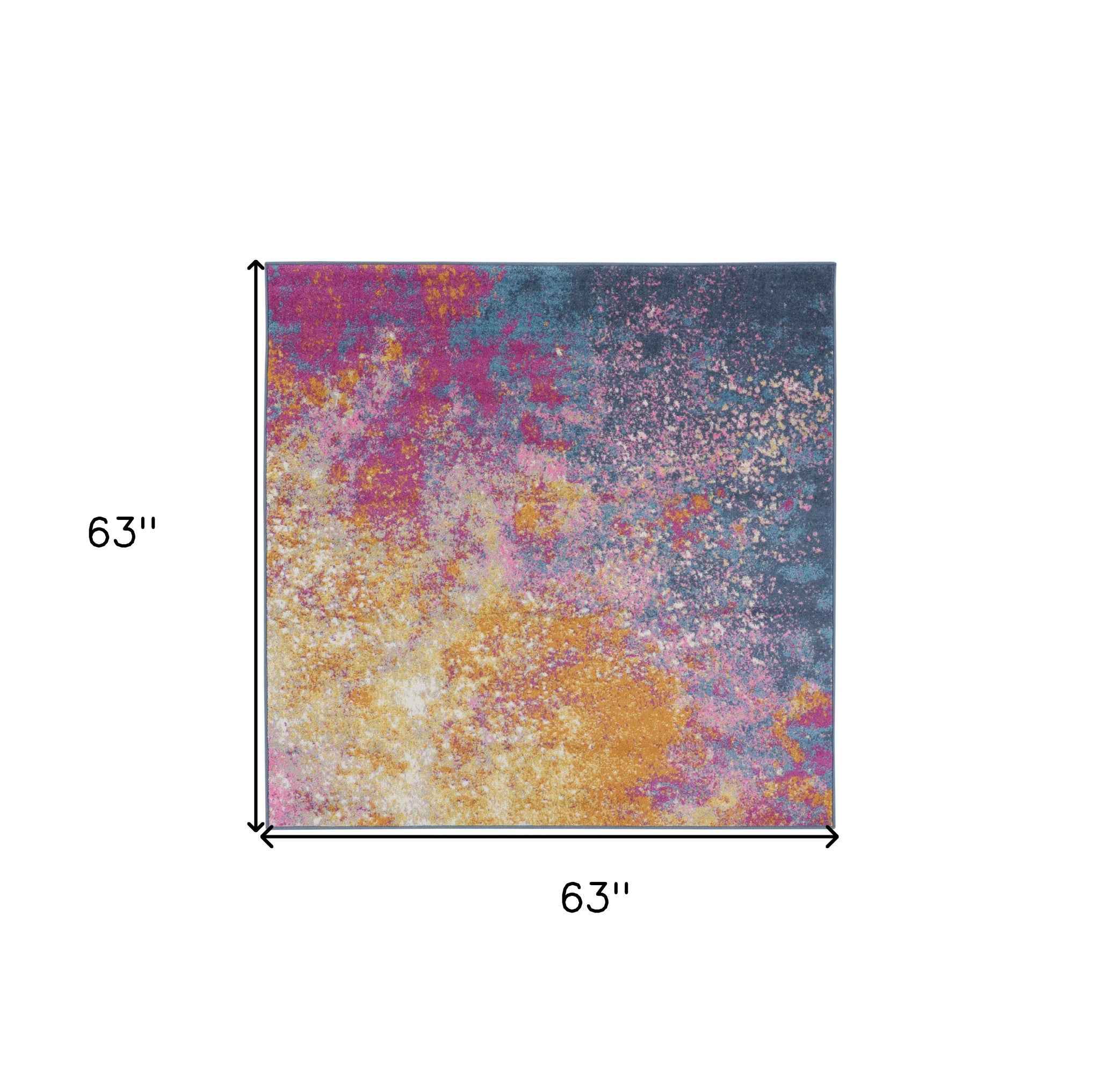 5' Blue Square Abstract Power Loom Area Rug