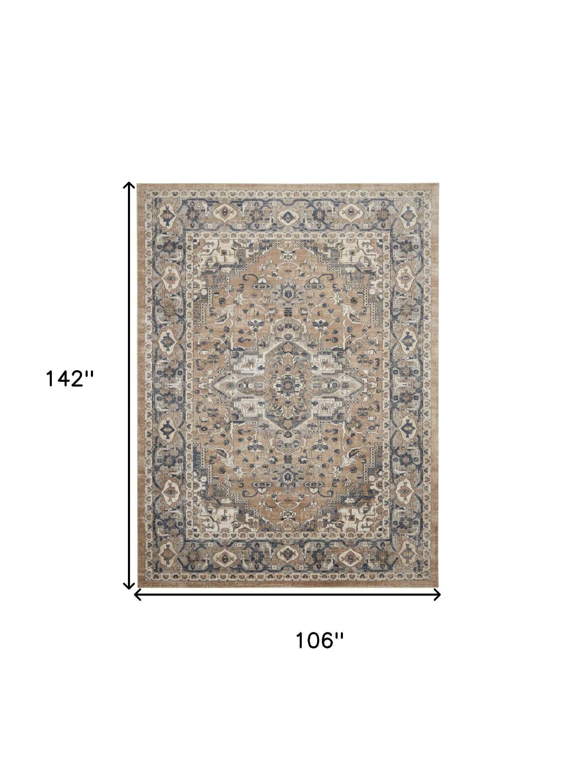 9' x 12' Ivory Floral Power Loom Area Rug