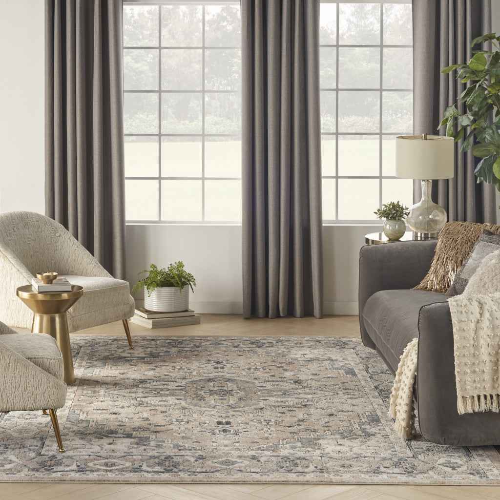 9' x 12' Ivory Floral Power Loom Area Rug