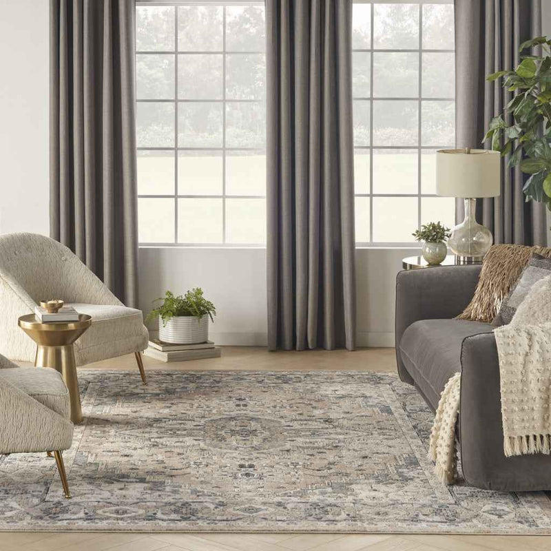 9' x 12' Ivory Floral Power Loom Area Rug