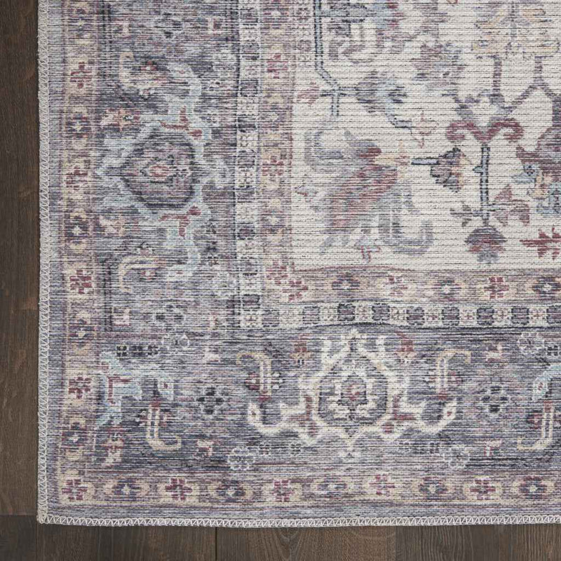 8' X 10' Gray Floral Power Loom Distressed Area Rug