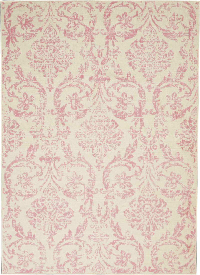 6' x 9' Beige and Pink Floral Power Loom Non Skid Area Rug
