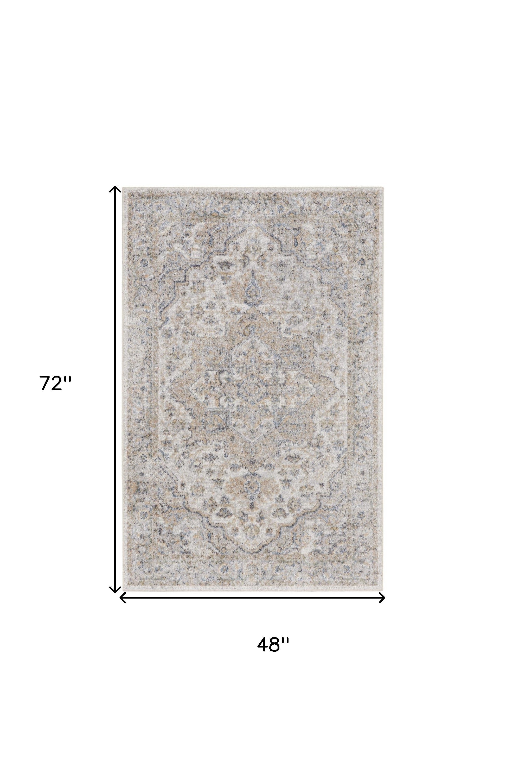 4' X 6' Silver Oriental Power Loom Washable Area Rug Default Title