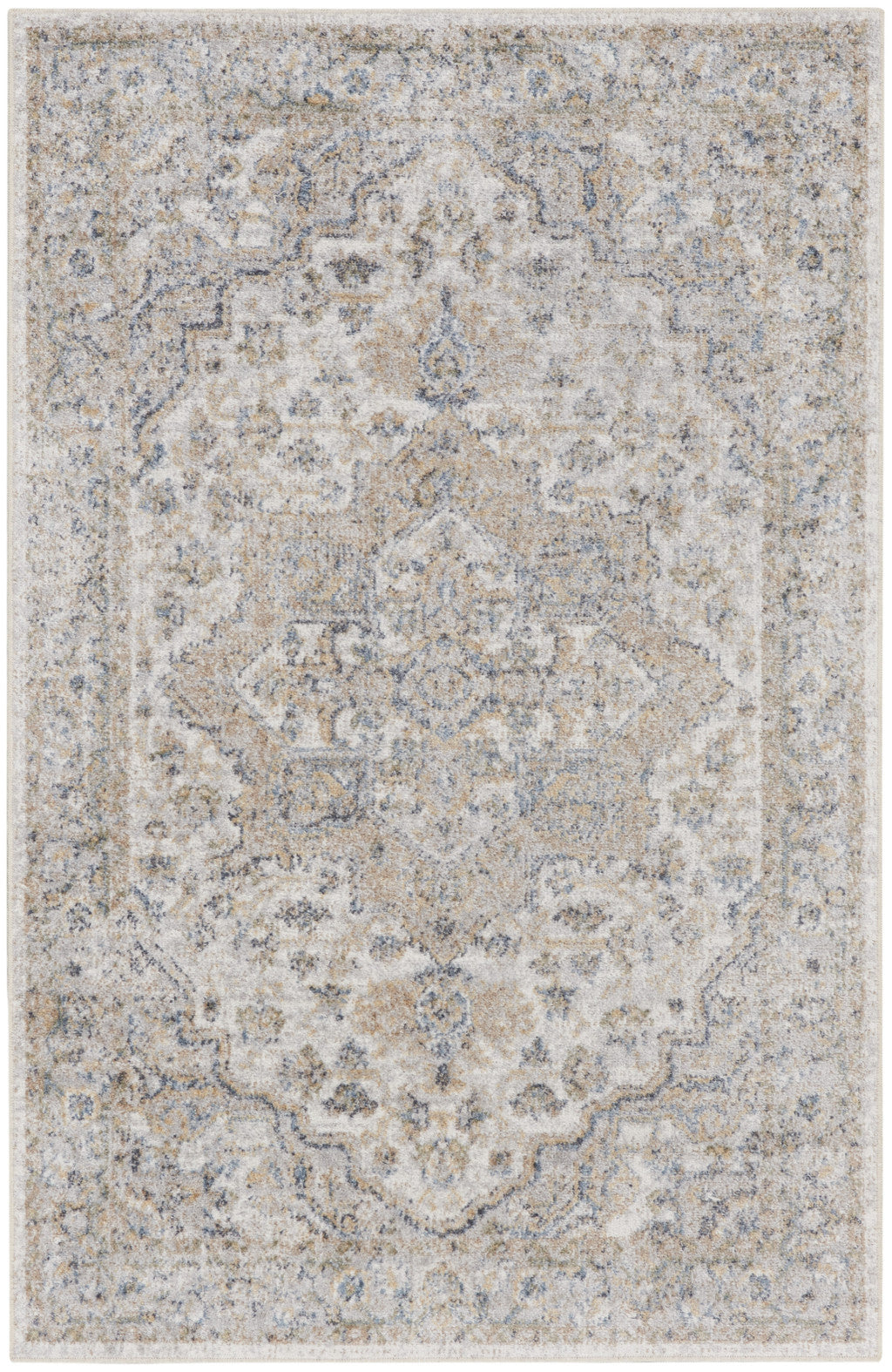 4' X 6' Silver Oriental Power Loom Washable Area Rug