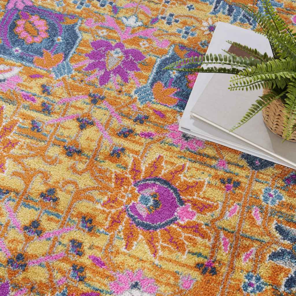 5' Gold Round Floral Power Loom Area Rug