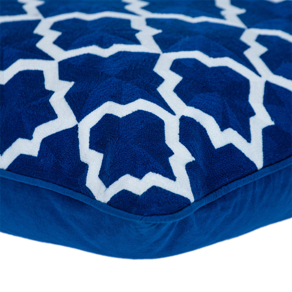 20" Blue and White Geometric Cotton Throw Pillow - Home & Garden