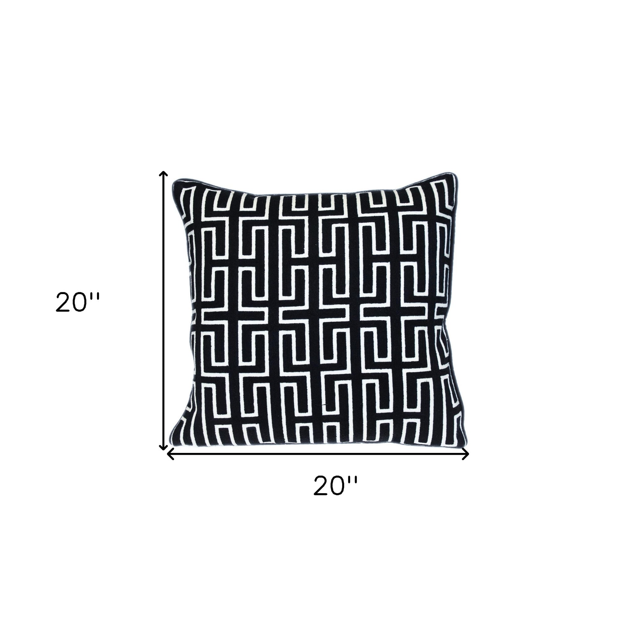20" X 20" Black Geometric Cotton Zippered Pillow - Home & Garden