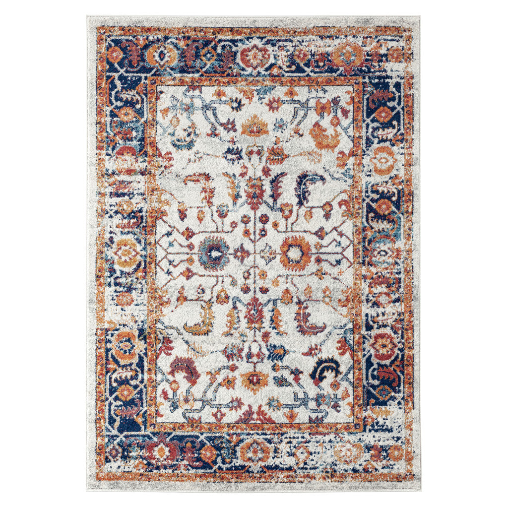 2' X 3' Ivory Navy and Orange Floral Power Loom Area Rug - Home & Garden