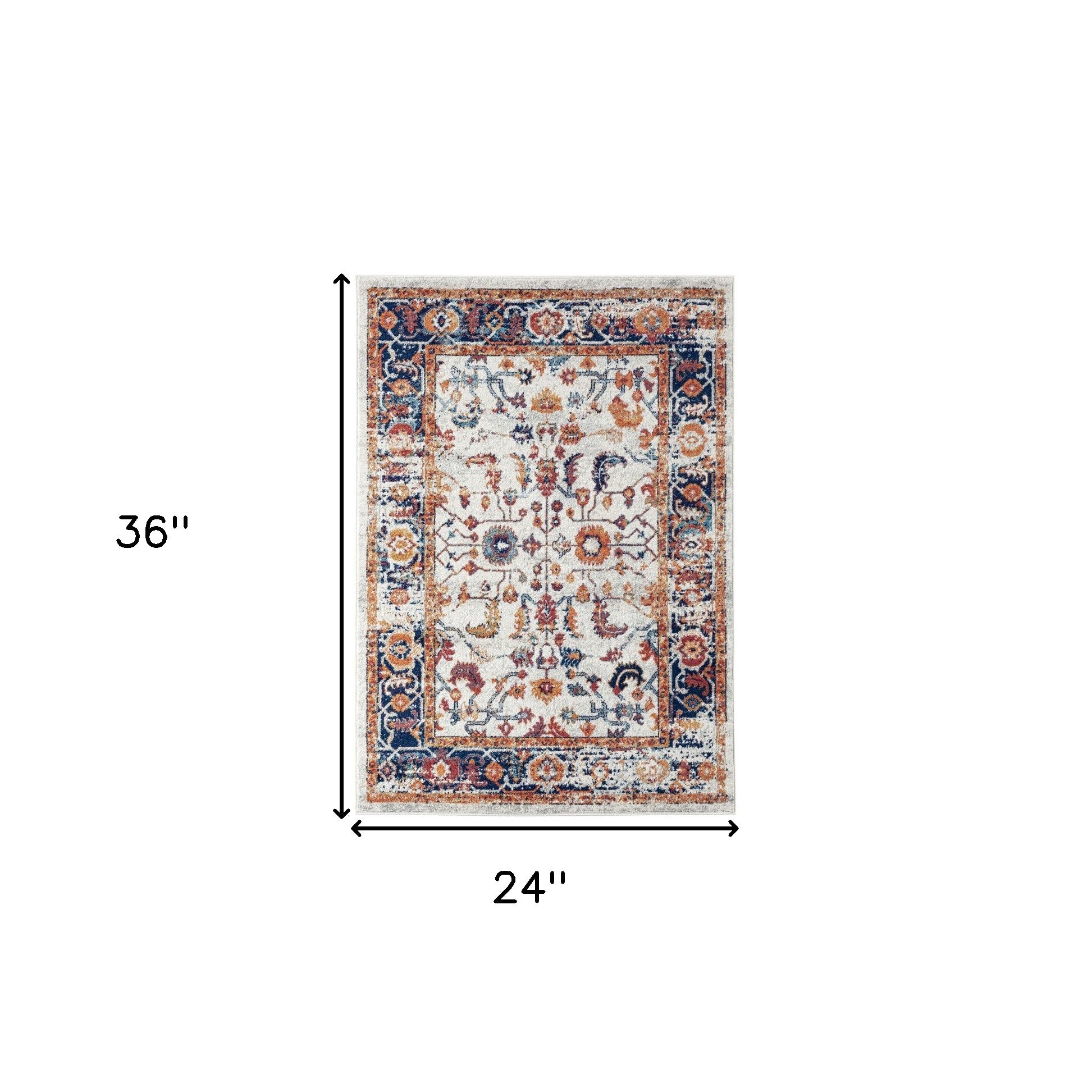 2' X 3' Ivory Navy and Orange Floral Power Loom Area Rug - Home & Garden