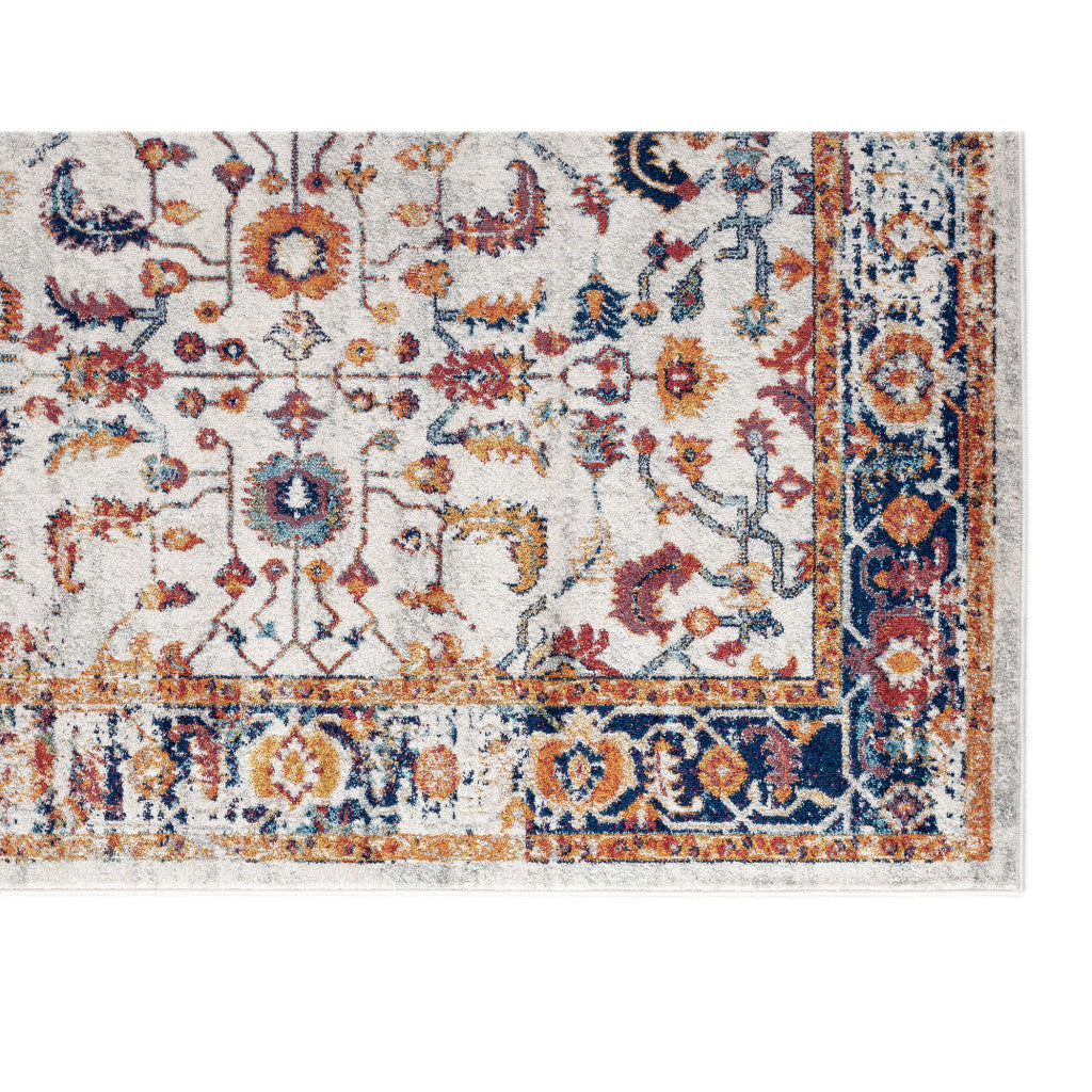 2' X 3' Ivory Navy and Orange Floral Power Loom Area Rug - Home & Garden