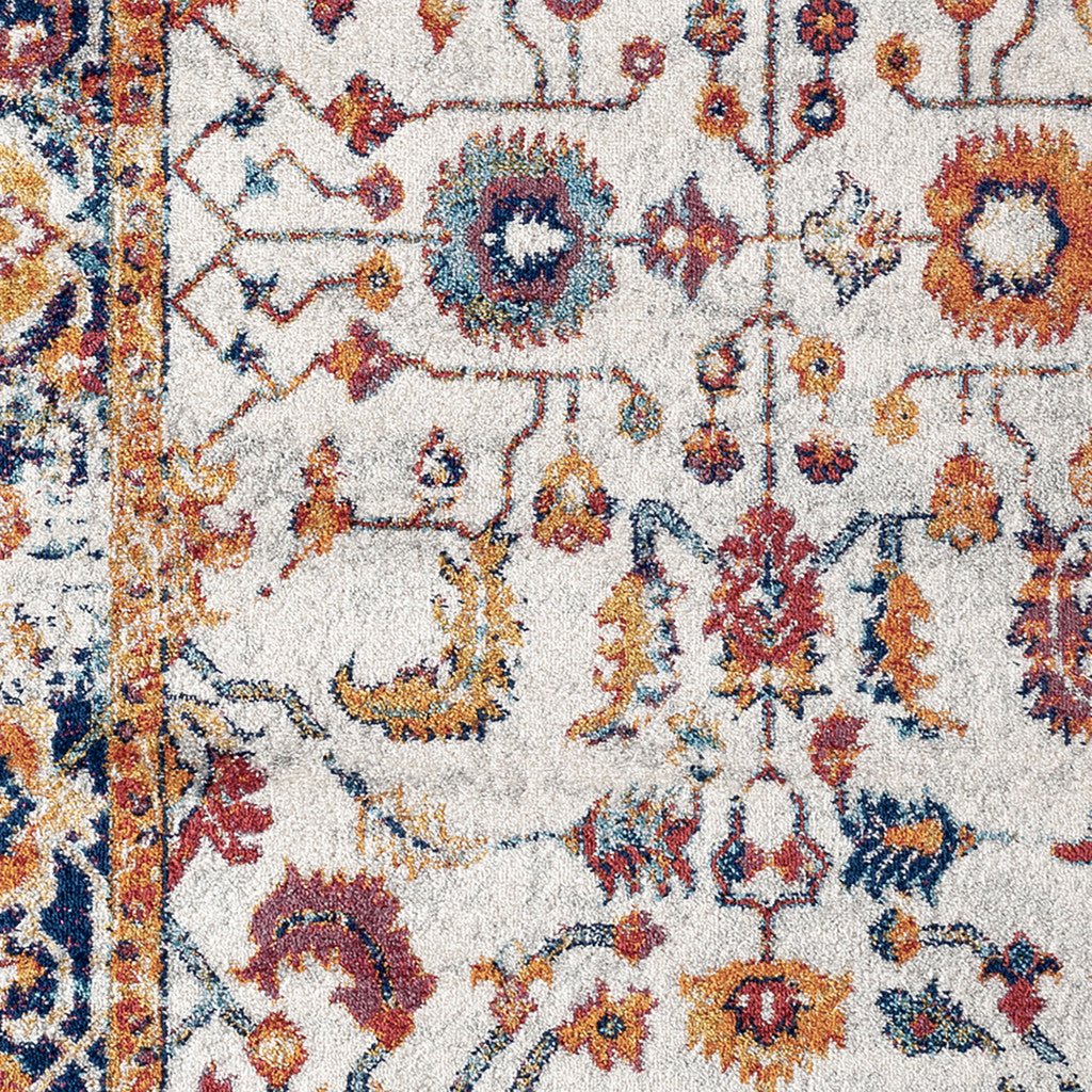 6' Ivory Navy and Orange Floral Power Loom Runner Rug - Home & Garden