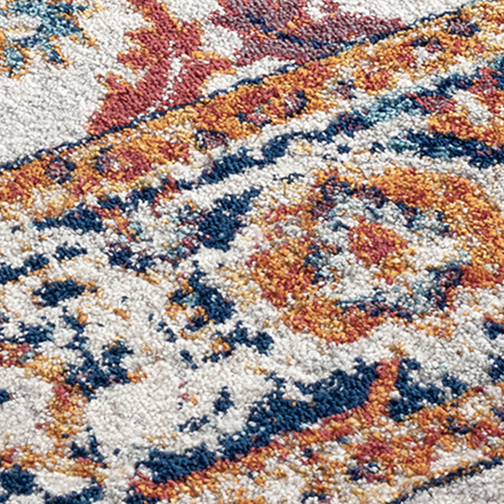 6' Ivory Navy and Orange Floral Power Loom Runner Rug - Home & Garden