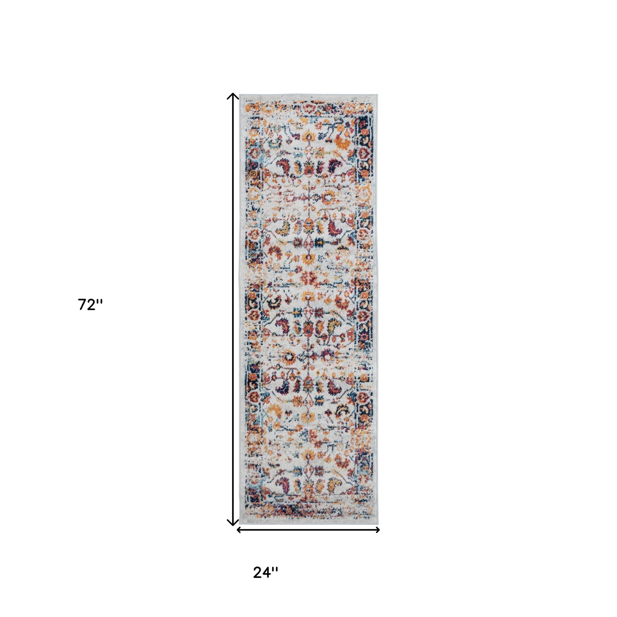 6' Ivory Navy and Orange Floral Power Loom Runner Rug - Home & Garden