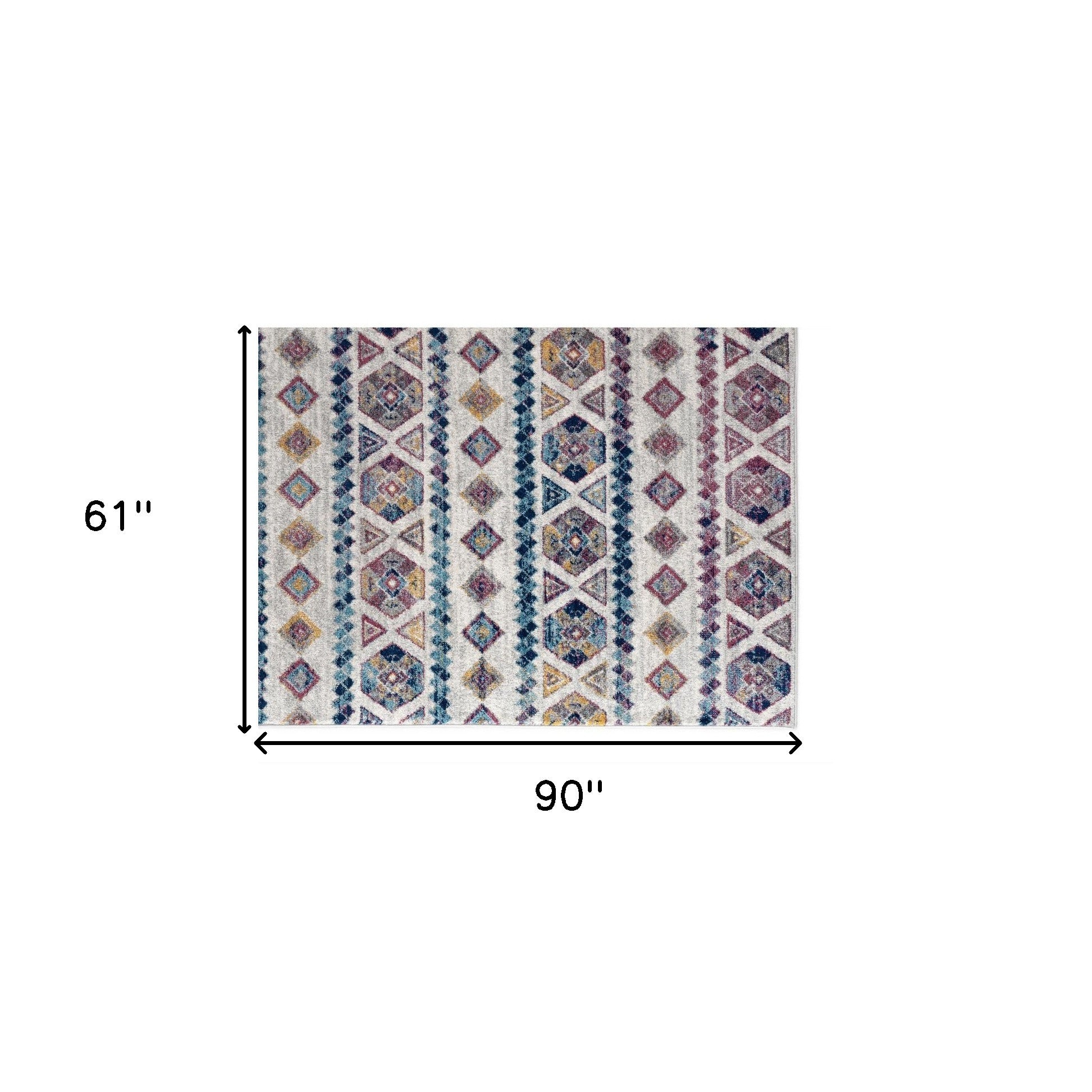 5' X 8' Ivory Blue and Orange Geometric Power Loom Area Rug - Home & Garden