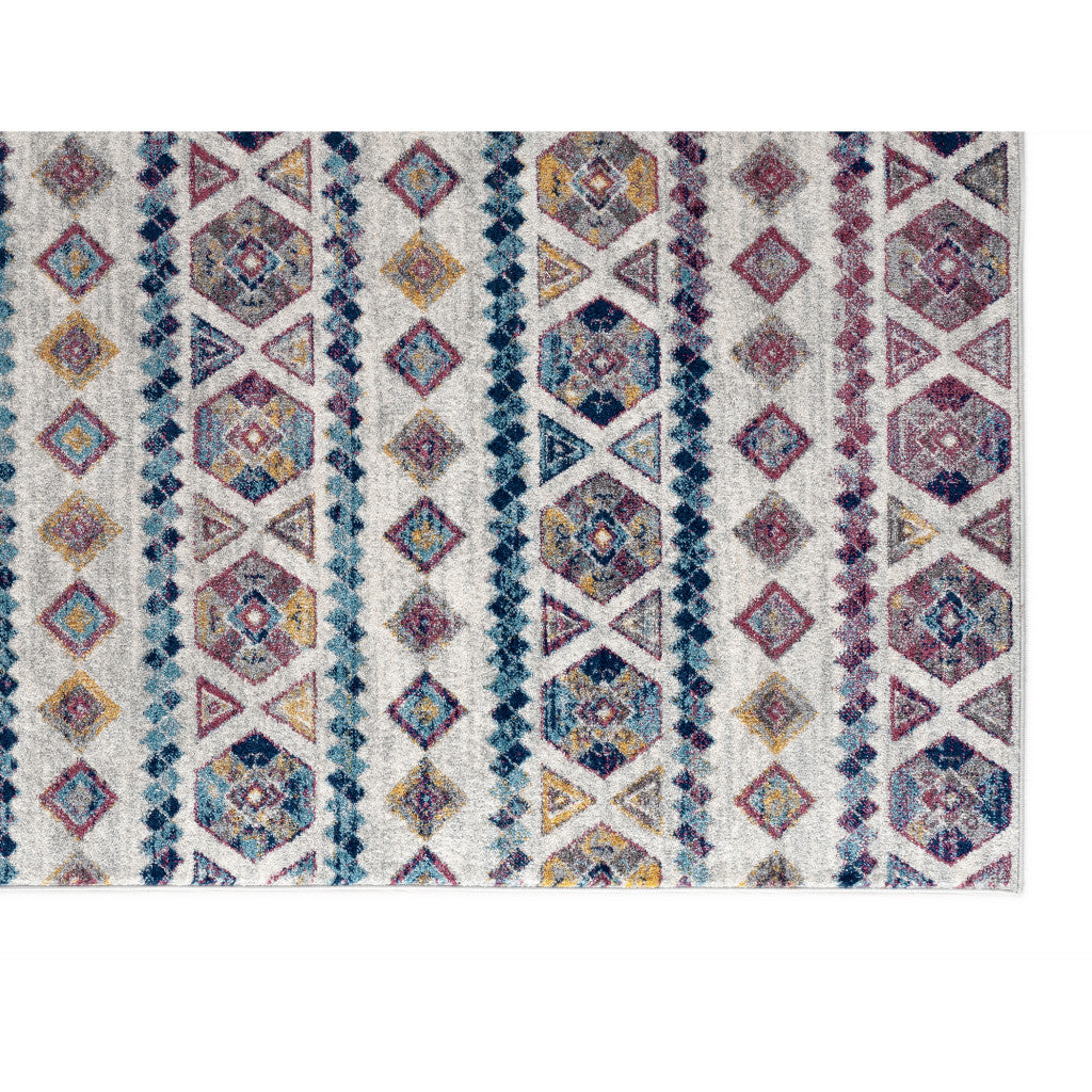 5' X 8' Ivory Blue and Orange Geometric Power Loom Area Rug - Home & Garden
