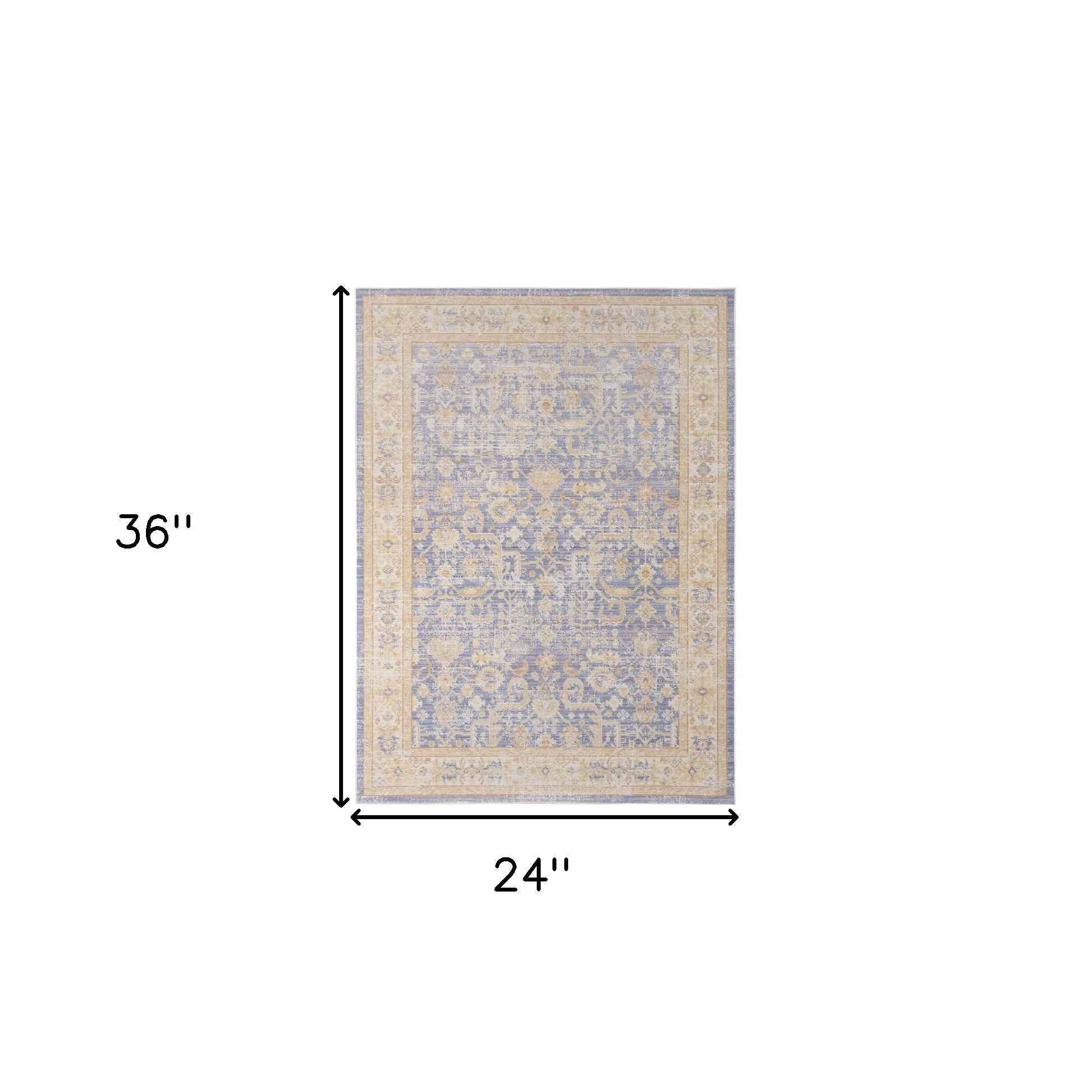 2' x 3' Purple and Ivory Oriental Power Loom Distressed Area Rug