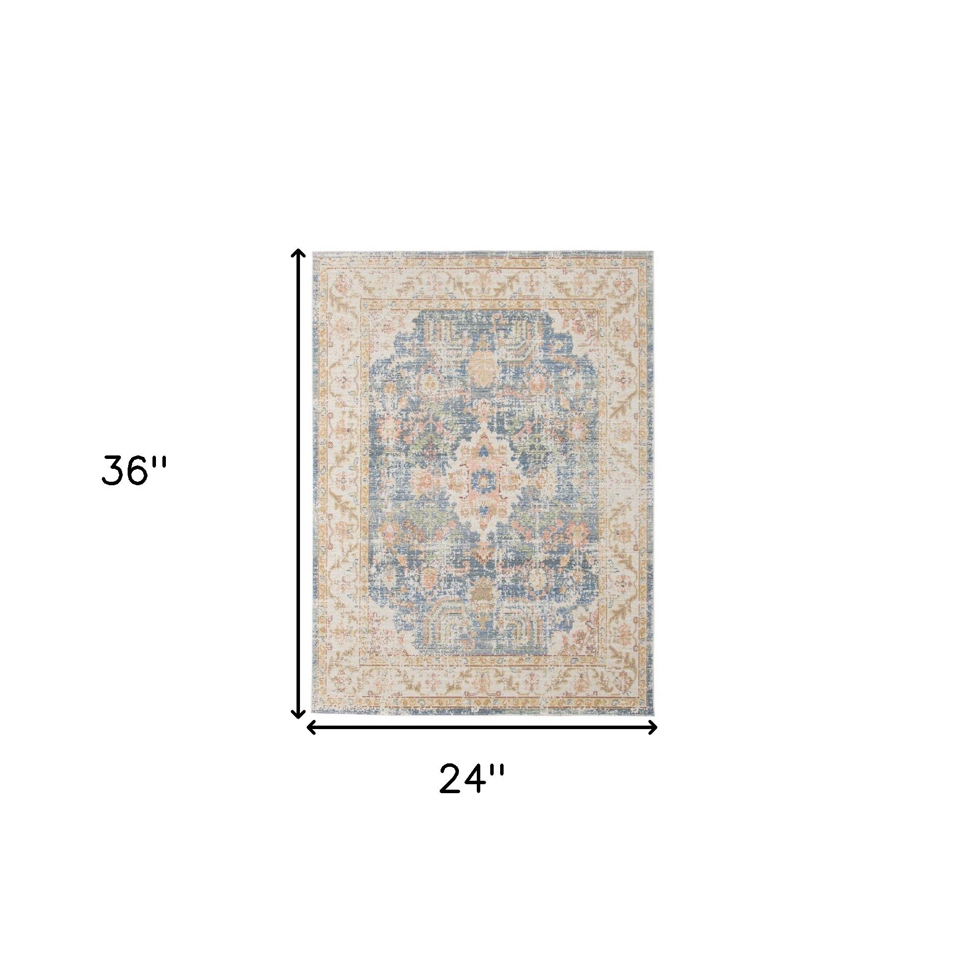 2' X 3' Coral And Blue Floral Distressed Area Rug - Home & Garden
