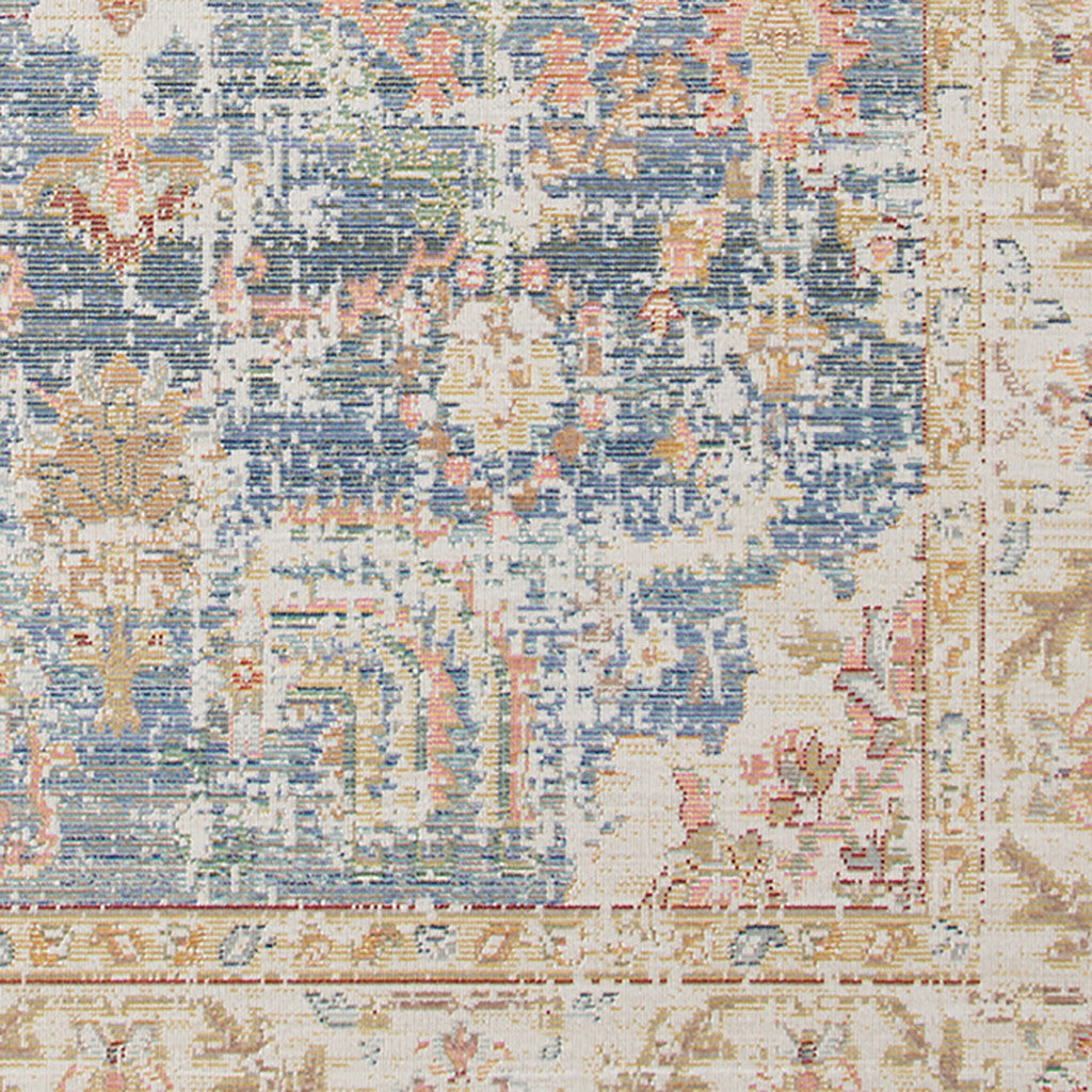 2' X 3' Coral And Blue Floral Distressed Area Rug - Home & Garden