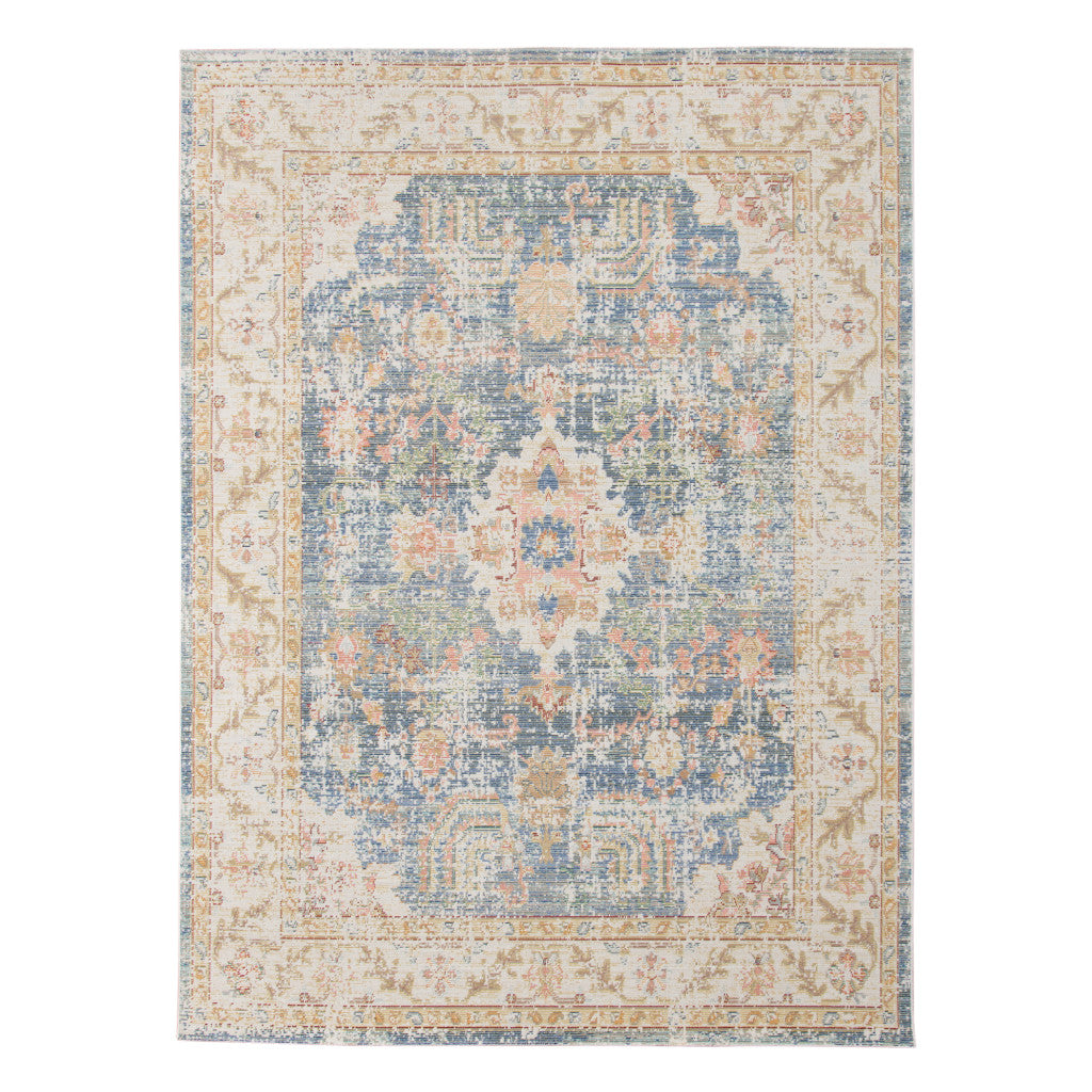 2' X 3' Coral And Blue Floral Distressed Area Rug - Home & Garden