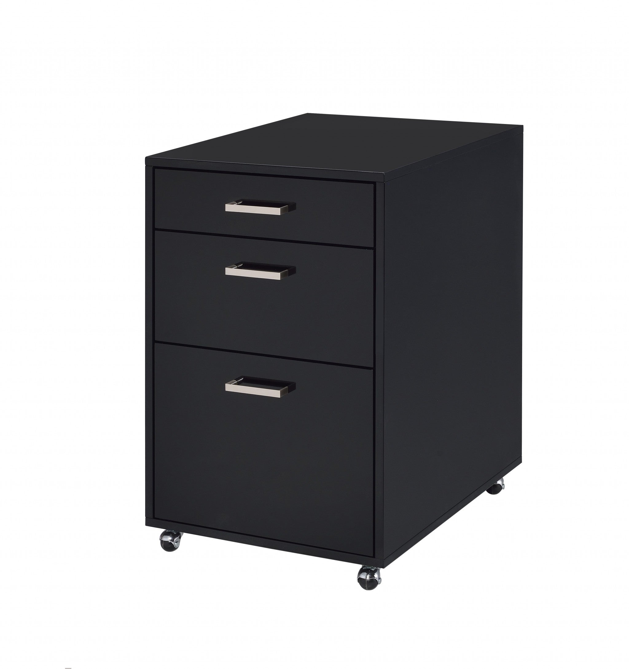 28" Black Wood And Metal Three Drawers Filing Cabinet - Office