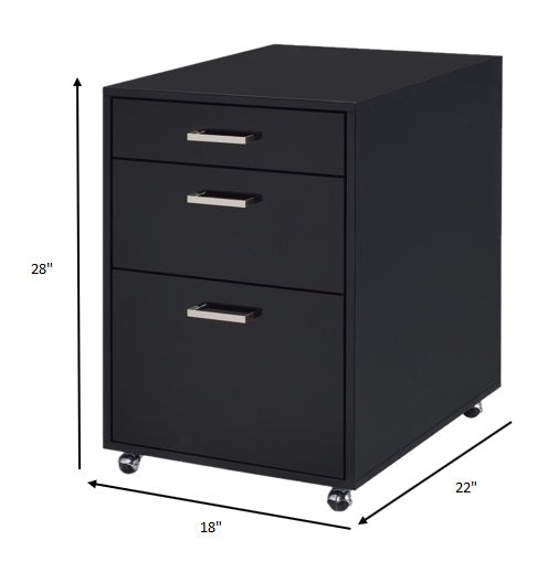 28" Black Wood And Metal Three Drawers Filing Cabinet - Office