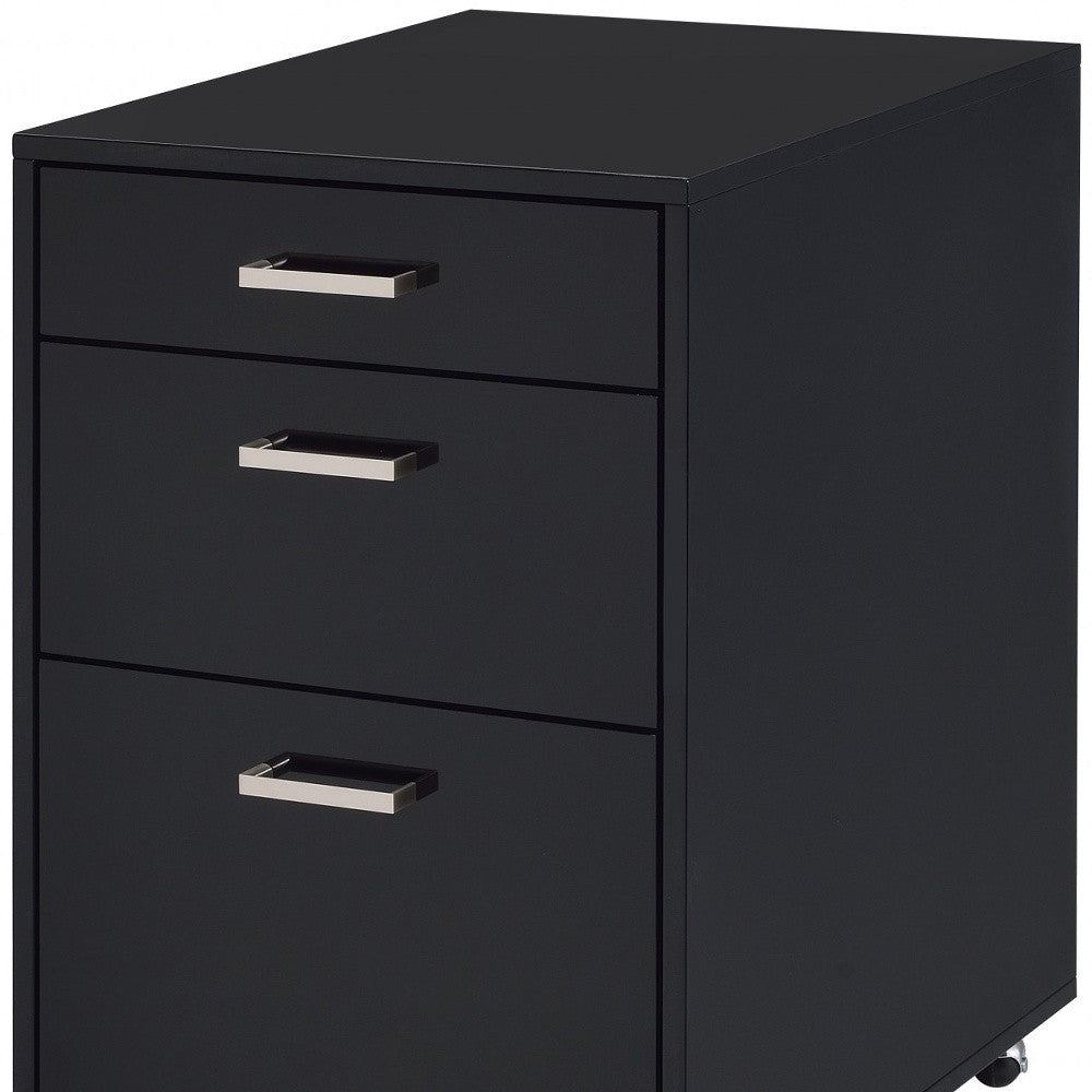 28" Black Wood And Metal Three Drawers Filing Cabinet - Office