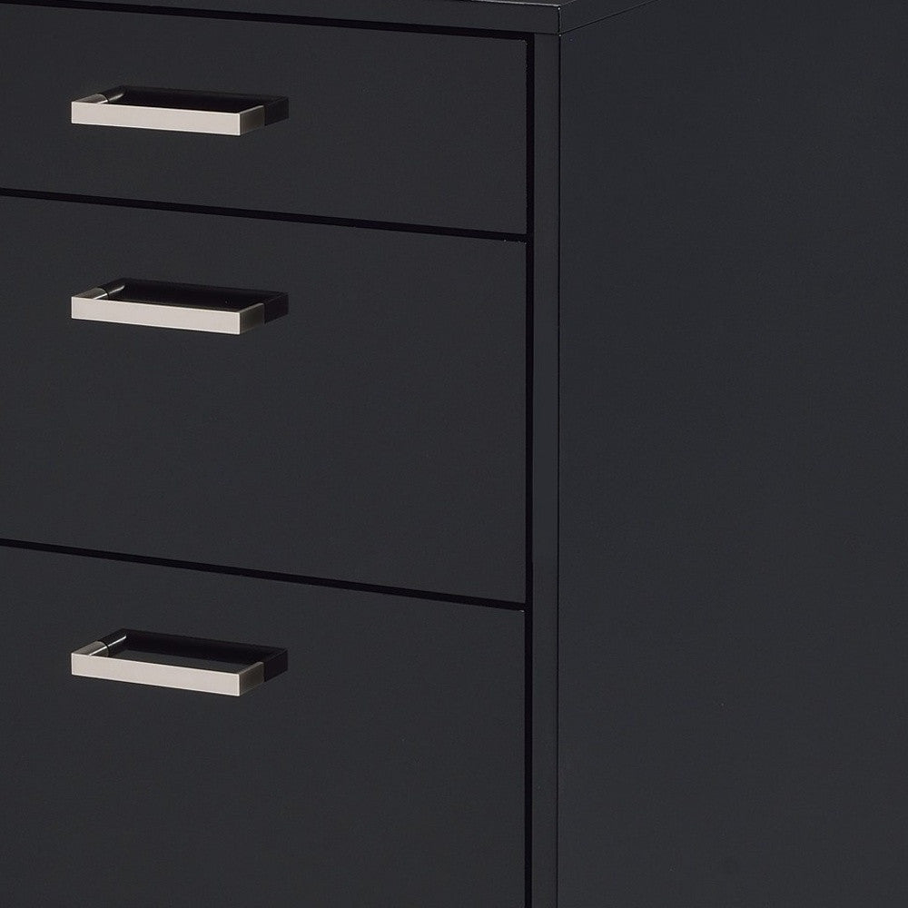 28" Black Wood And Metal Three Drawers Filing Cabinet - Office