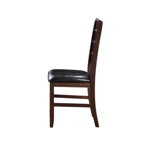 Set of Two Black And Brown Faux Leather Wood Slat Back Dining Side Chairs - Kitchen & Dining