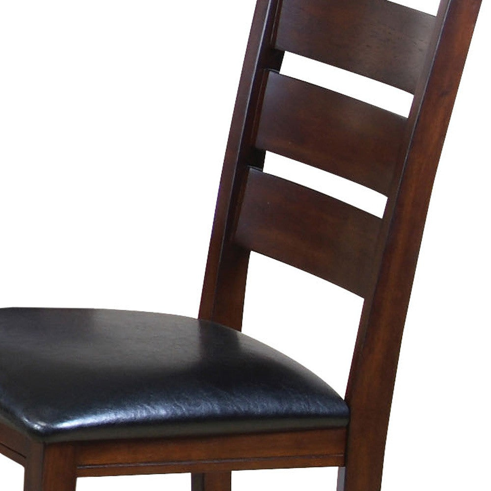 Set of Two Black And Brown Faux Leather Wood Slat Back Dining Side Chairs - Kitchen & Dining
