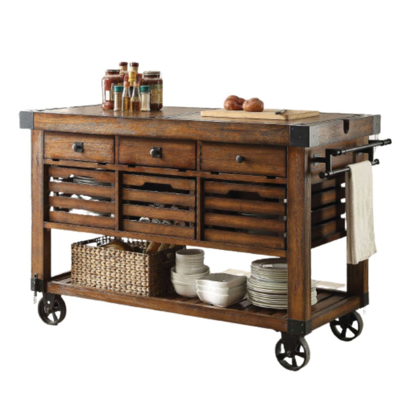 Brown 52" Rolling Kitchen Cart With Storage - Kitchen & Dining