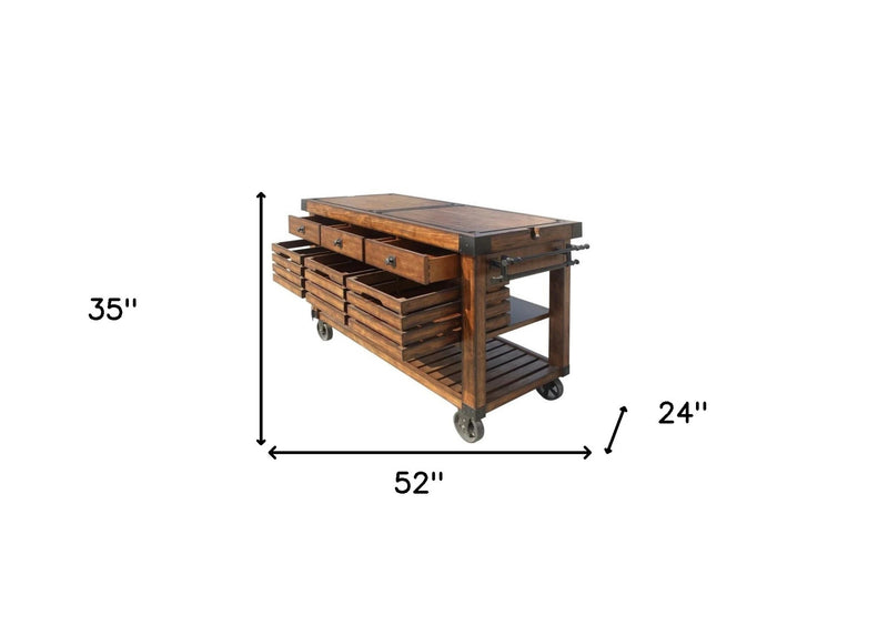 Brown 52" Rolling Kitchen Cart With Storage - Kitchen & Dining