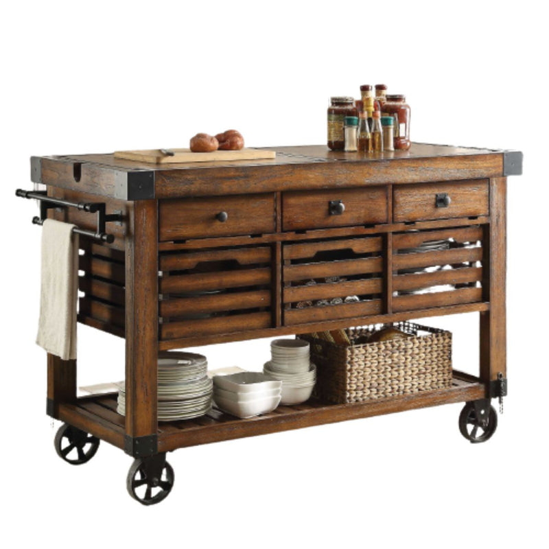 Brown 52" Rolling Kitchen Cart With Storage - Kitchen & Dining