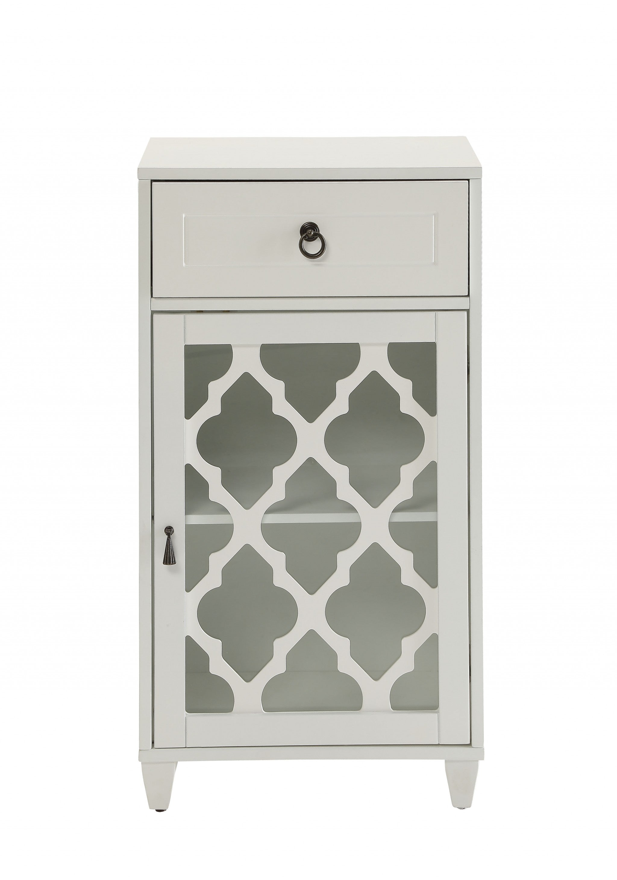 17" White Fret Work Design Glass Door Accent Cabinet - Kitchen & Dining