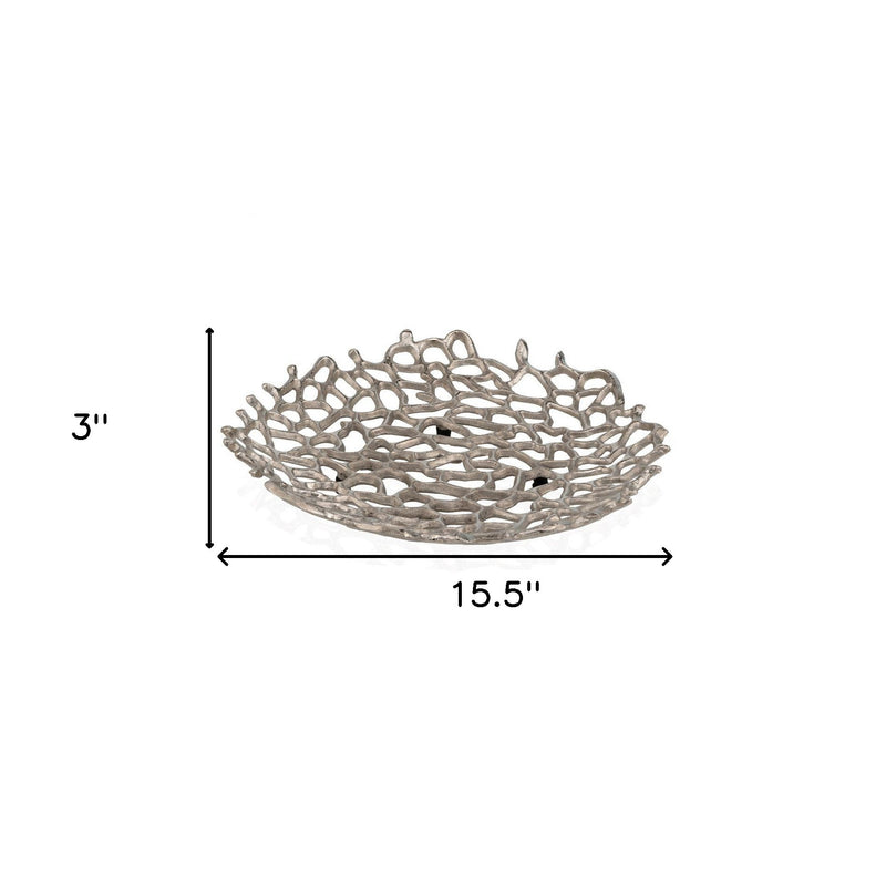 15" Silver Aluminum Coral Decorative Bowl - Kitchen & Dining