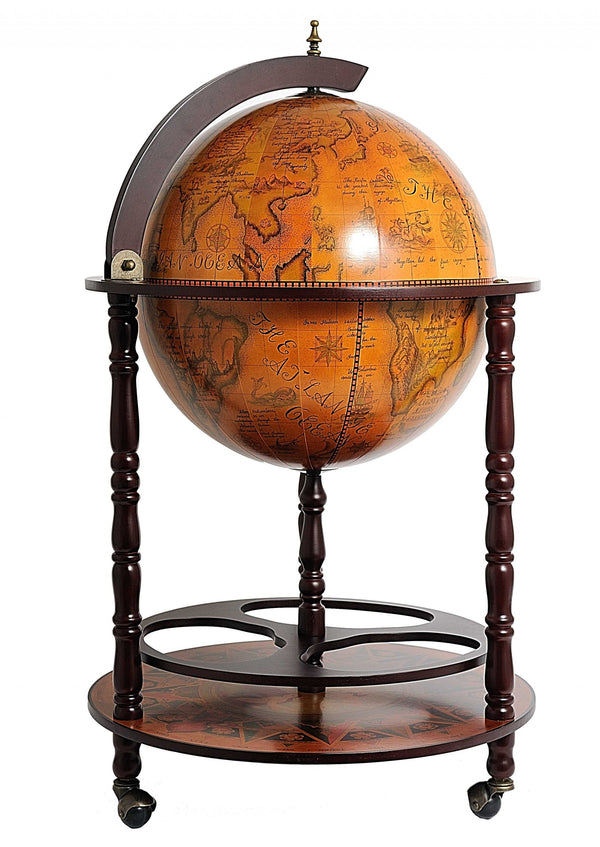 22" Brown Solid Wood Round Rolling Bar Cart - Kitchen & Dining