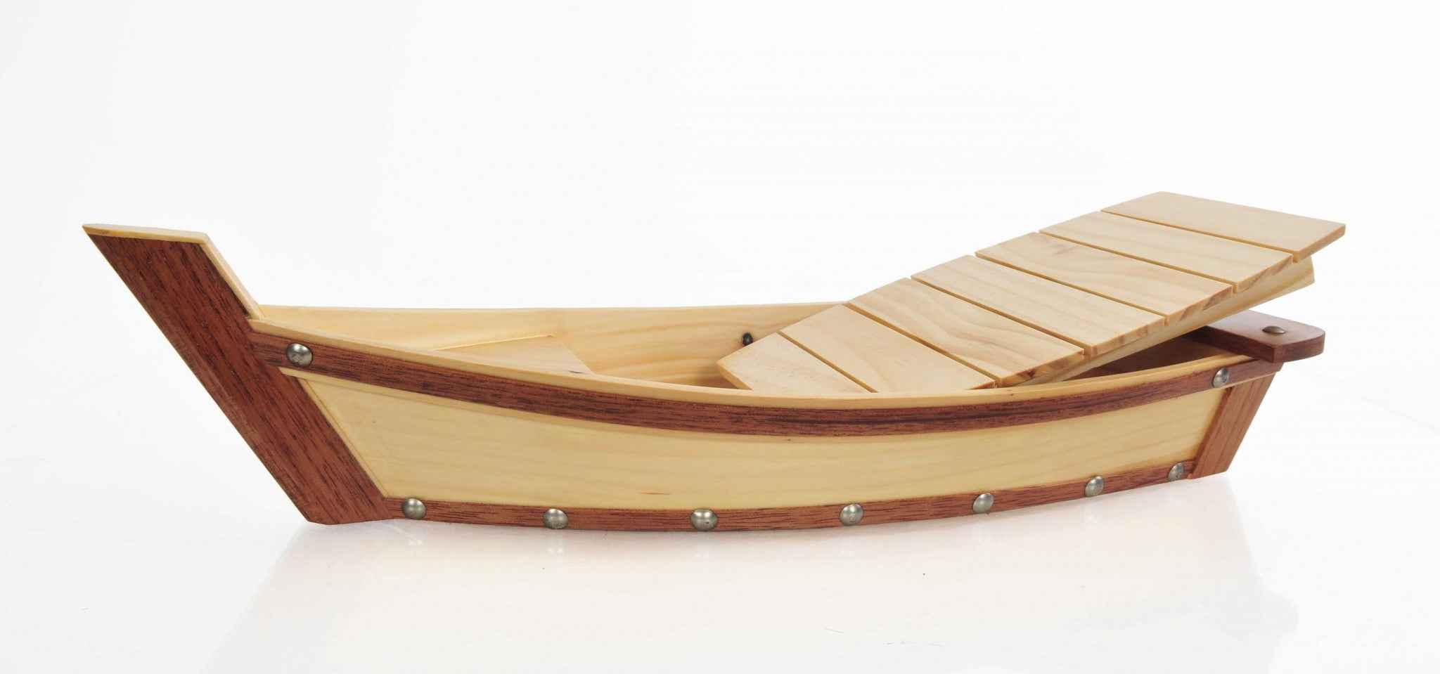17" Natural and Brown Wood Sushi Boat Serving Tray