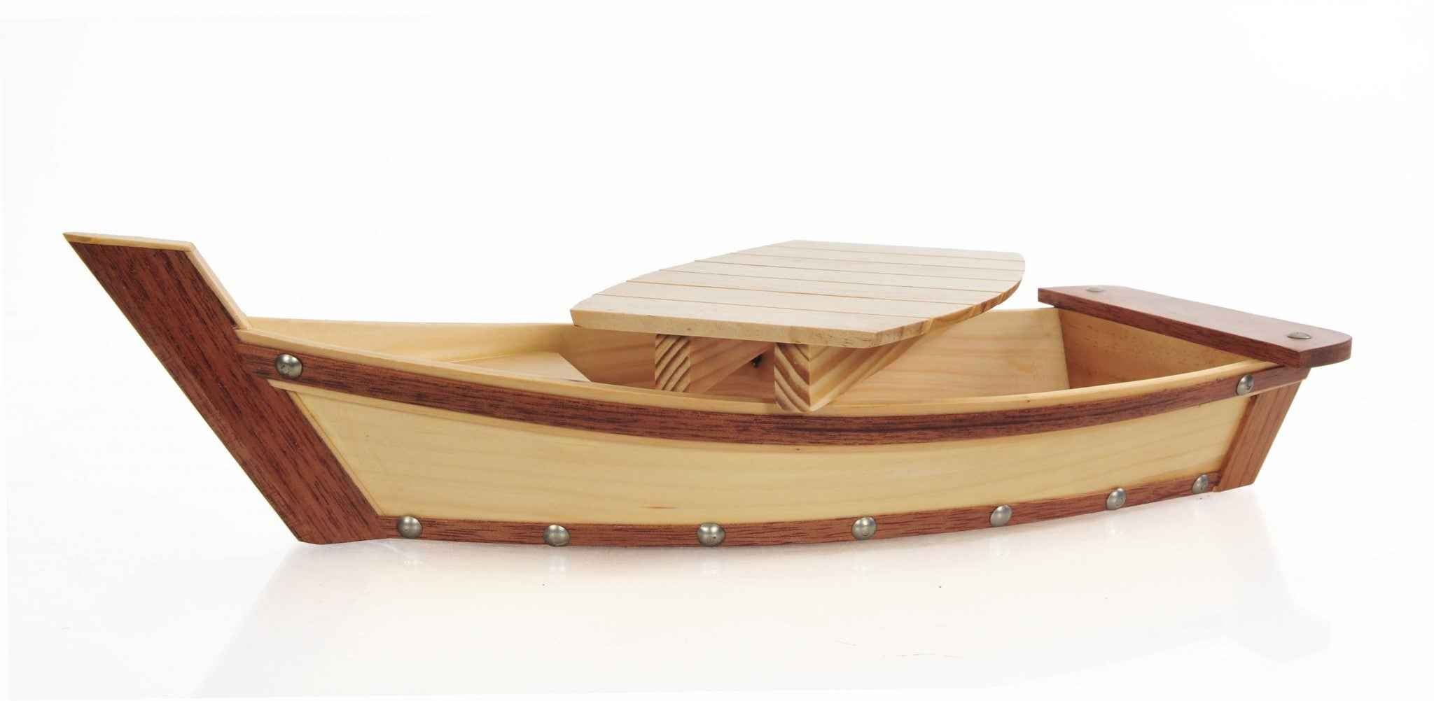 17" Natural and Brown Wood Sushi Boat Serving Tray
