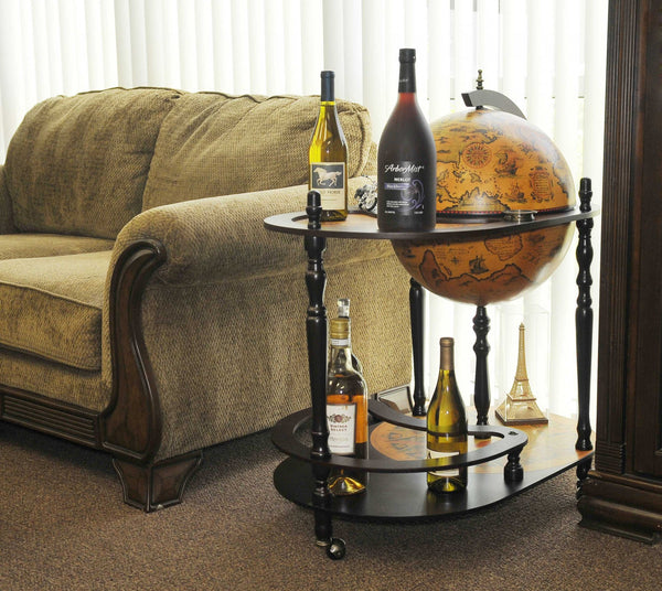 32" Brown Solid Wood Oval Rolling Bar Cart With Wine Storage - Kitchen & Dining