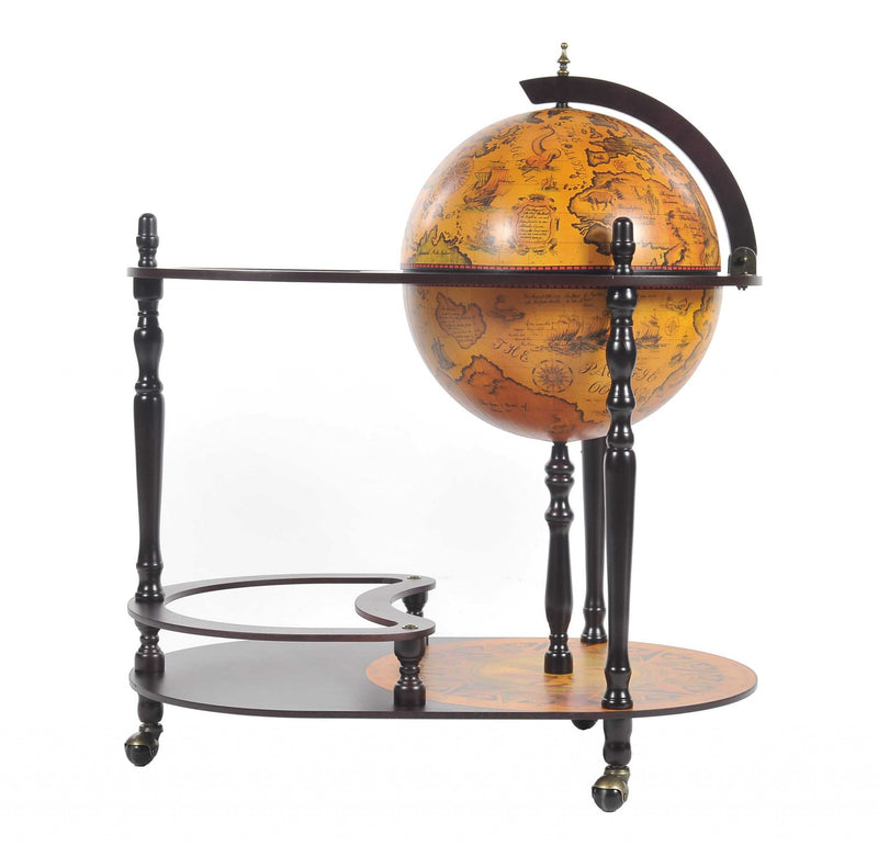 32" Brown Solid Wood Oval Rolling Bar Cart With Wine Storage - Kitchen & Dining