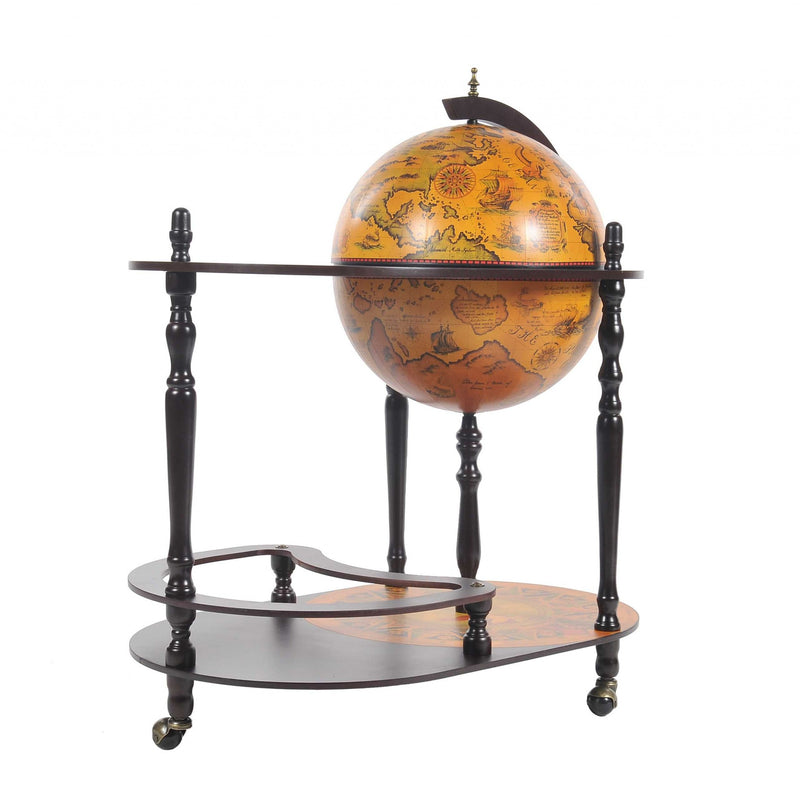 32" Brown Solid Wood Oval Rolling Bar Cart With Wine Storage - Kitchen & Dining