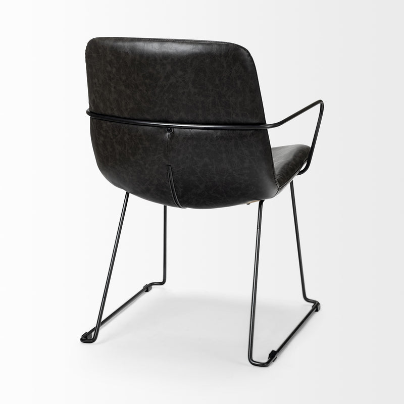 Black Upholstered Faux Leather Dining Arm Chair - Kitchen & Dining