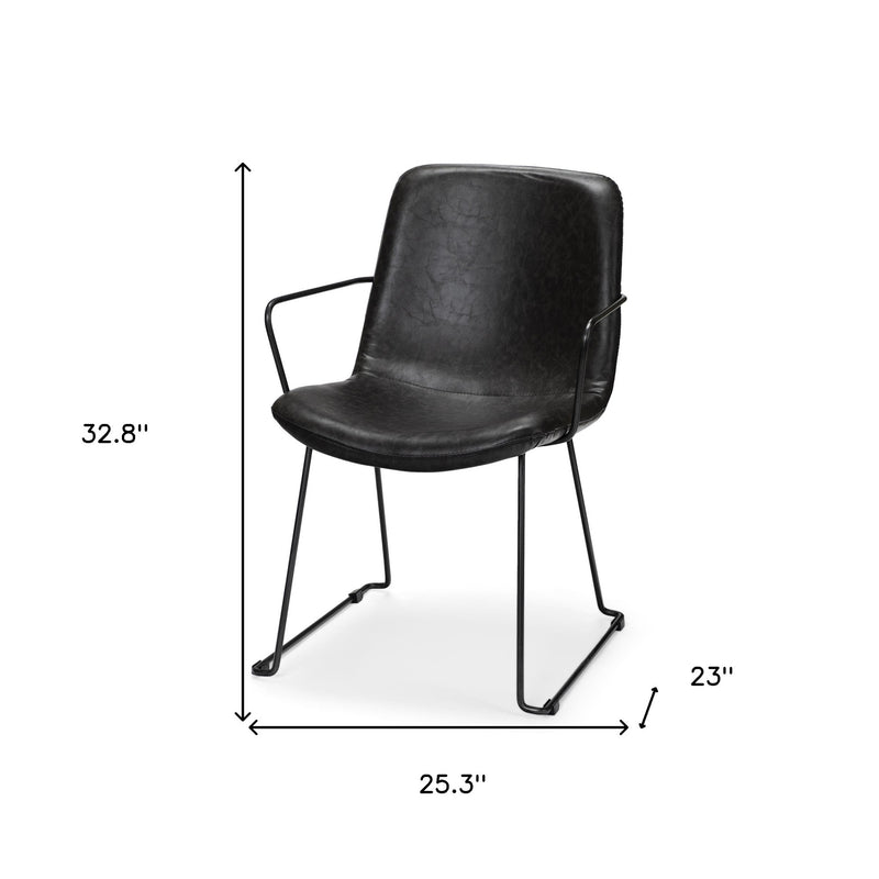 Black Upholstered Faux Leather Dining Arm Chair - Kitchen & Dining