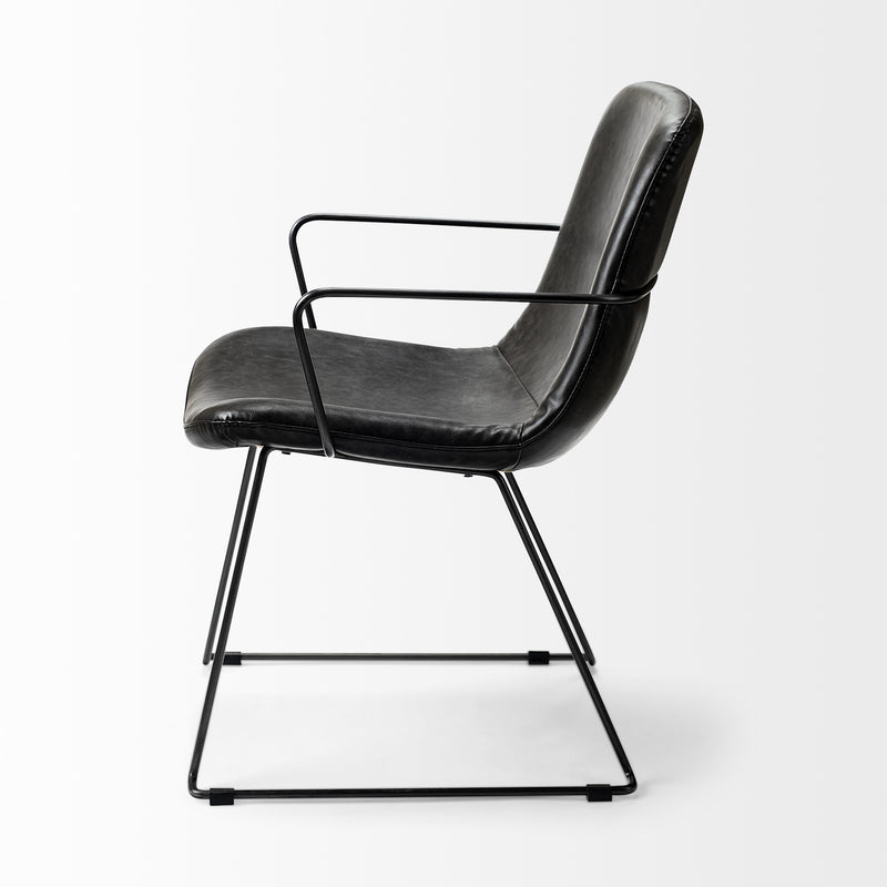 Black Upholstered Faux Leather Dining Arm Chair - Kitchen & Dining