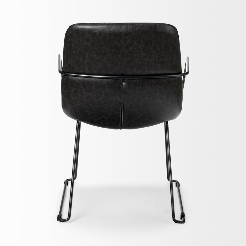Black Upholstered Faux Leather Dining Arm Chair - Kitchen & Dining