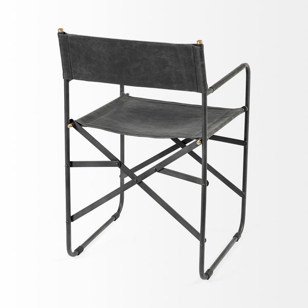 Black Leather Open Back Dining Arm Chair - Kitchen & Dining
