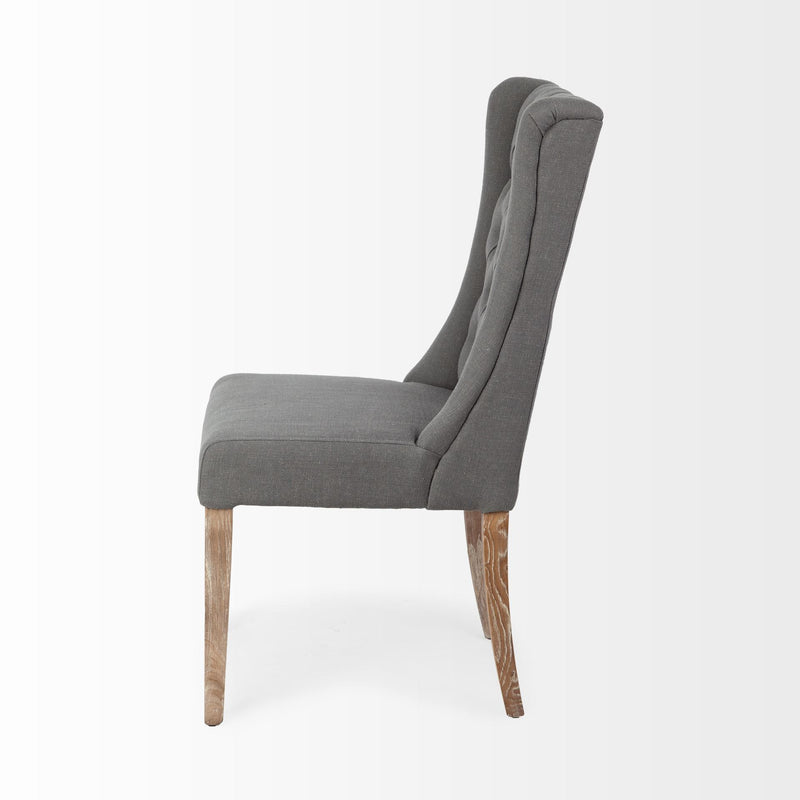 Tufted Gray and Brown Upholstered Linen Wing Back Dining Side Chair - Kitchen & Dining